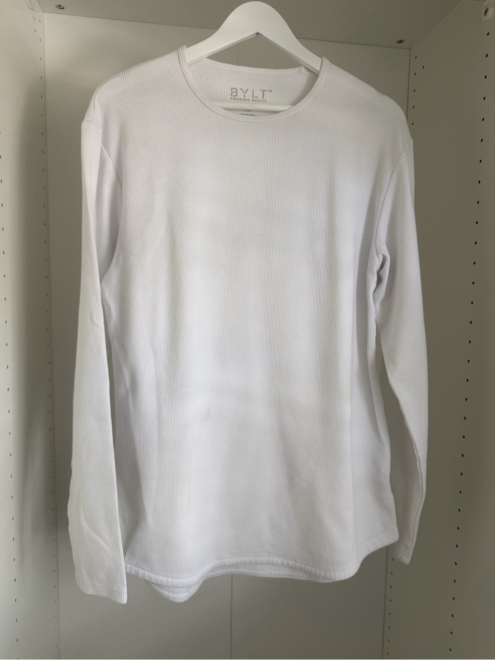 BYLT Basics Thermal Drop-Cut Long Sleeve Shirt White Men’s Large Waffle Knit
